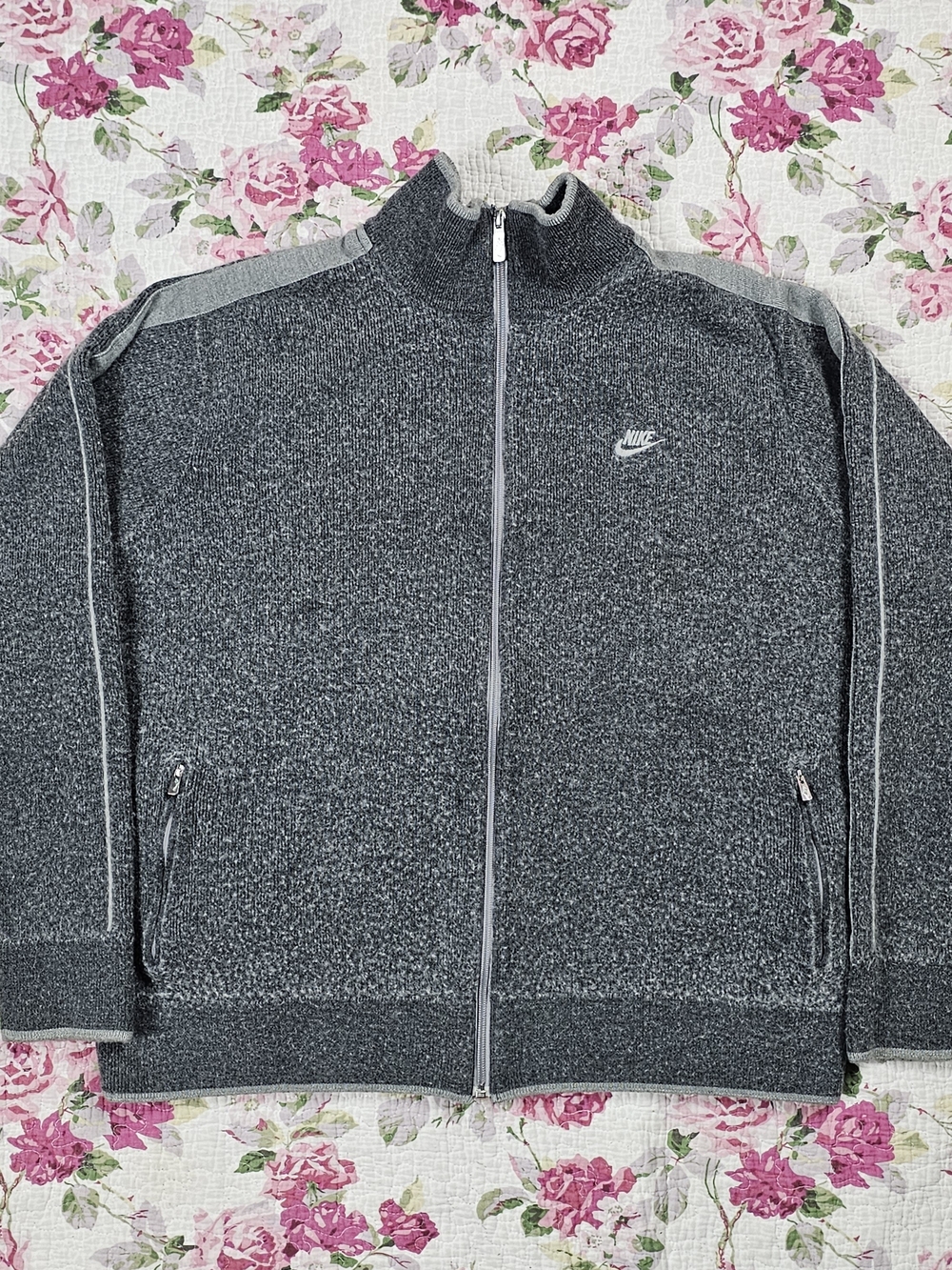 Vintage Nike Sportswear Wool Full Zip Mock Sweater Gray Size 2XL Heavyweight